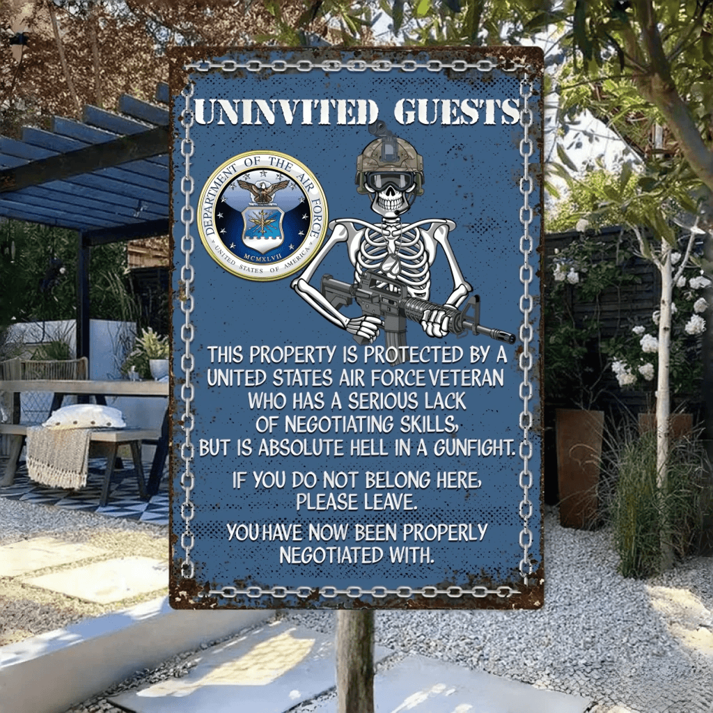 Uninvited Guests This Property Is Protected By A Veteran Personalized Custom Metal Sign 746785 - 746888 - DiyGiftly