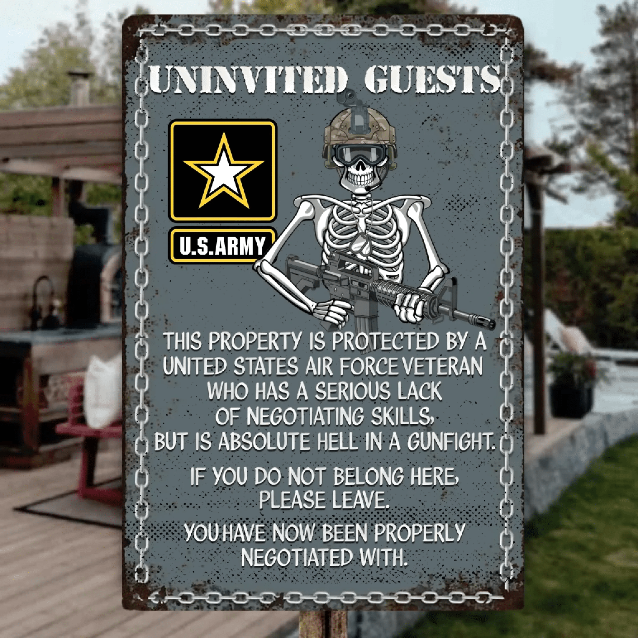 Uninvited Guests This Property Is Protected By A Veteran Personalized Custom Metal Sign 746785 - 746888 - DiyGiftly