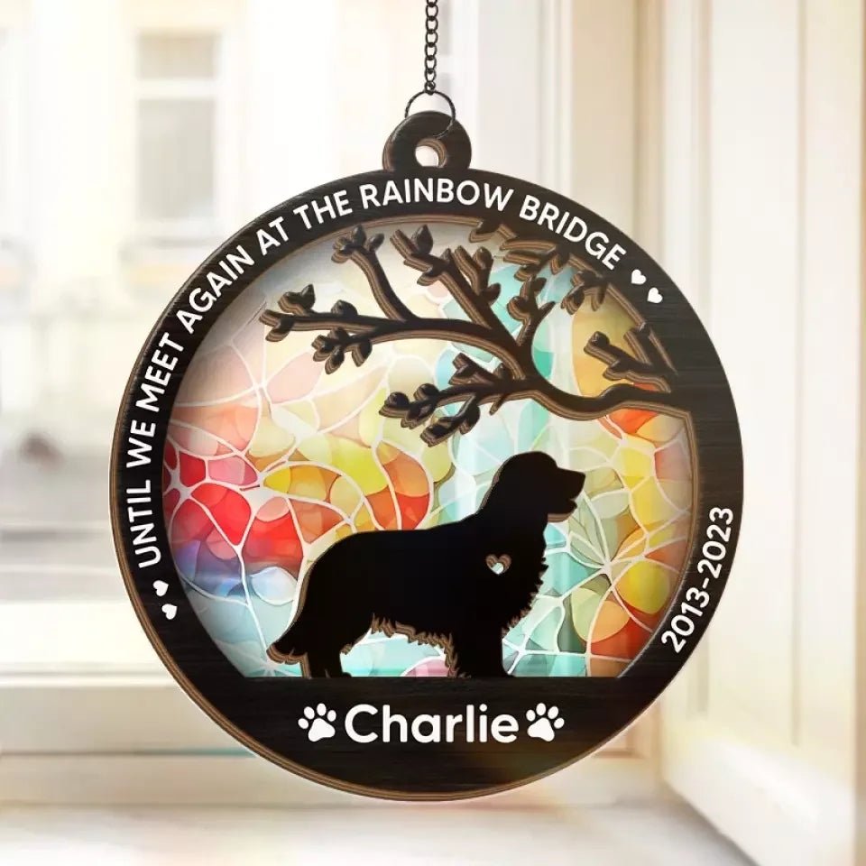 personalized design dog rainbow bridge memorial suncatcher ornament window hanging keepsake main view