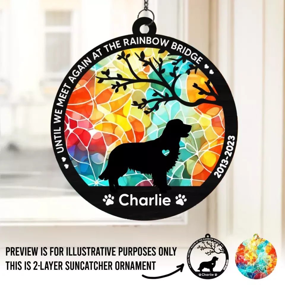 dog rainbow bridge memorial suncatcher ornament personalized design window hanging keepsake detail view