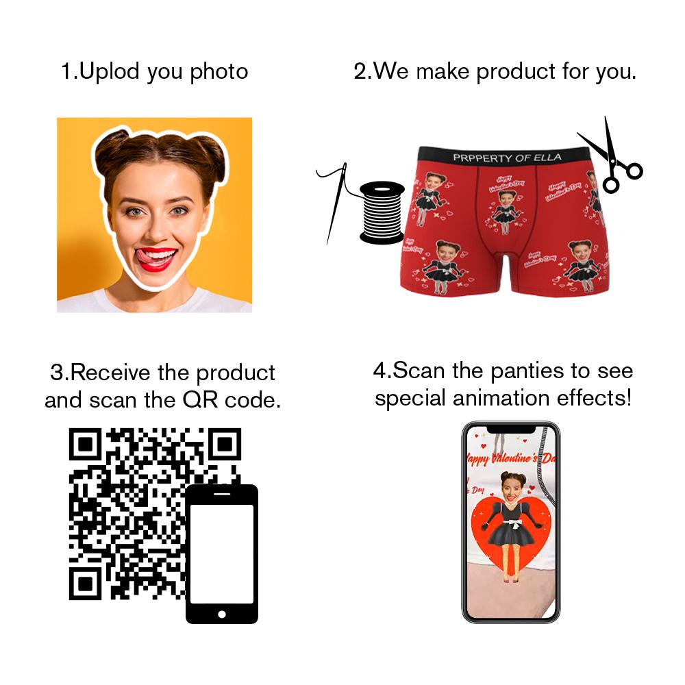 personalized face photo heart theme design mens underwear gift for boyfriend
