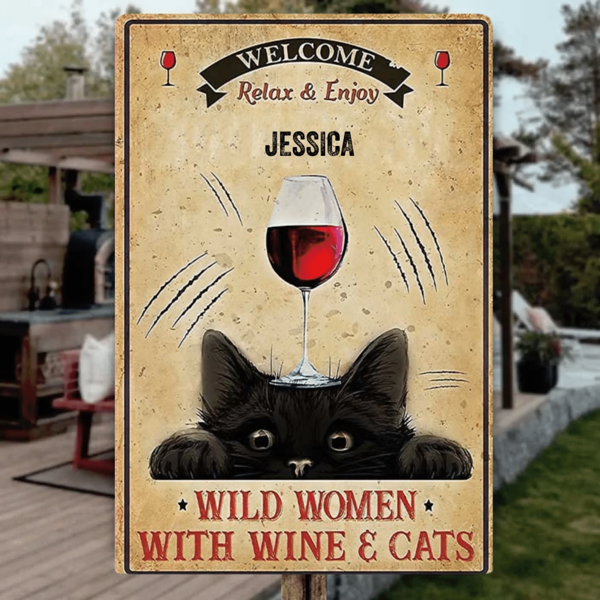 Welcome - Cat Personalized Rectangle Metal Sign 735537 - 736189 - DiyGiftly