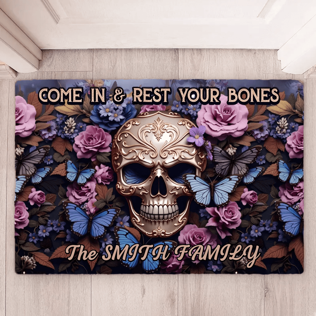 Welcome Come In & Rest Your Bones - Personalized Skull Doormat 748567 - DiyGiftly