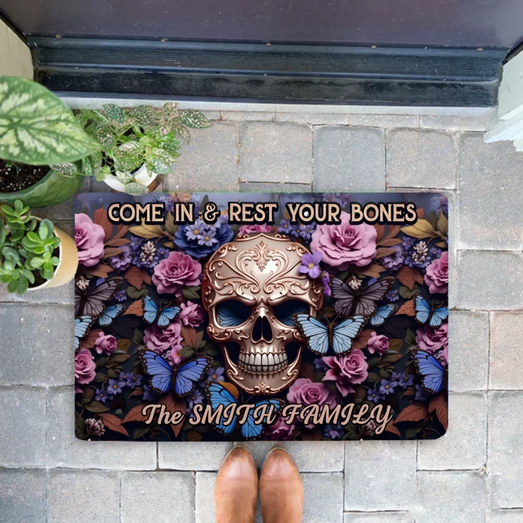 Welcome Come In & Rest Your Bones - Personalized Skull Doormat 748567 - DiyGiftly