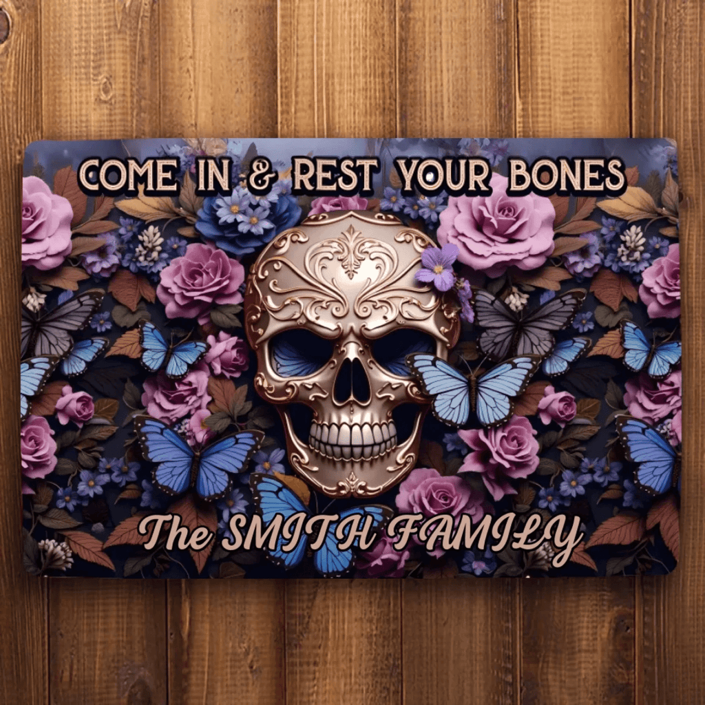 Welcome Come In & Rest Your Bones - Personalized Skull Doormat 748567 - DiyGiftly