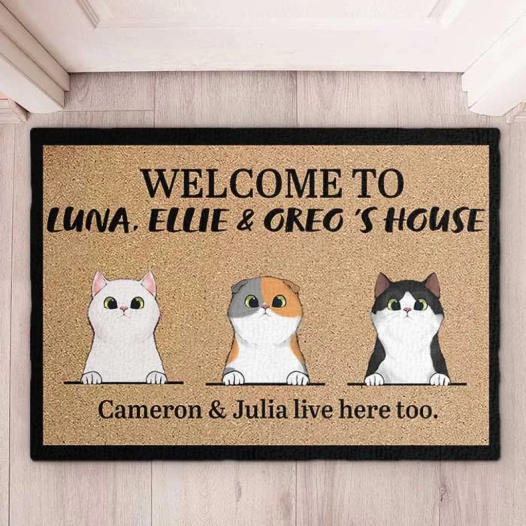 Welcome To Cats' House - Funny Personalized Cat Decorative Mat, Doormat 688185 - DiyGiftly