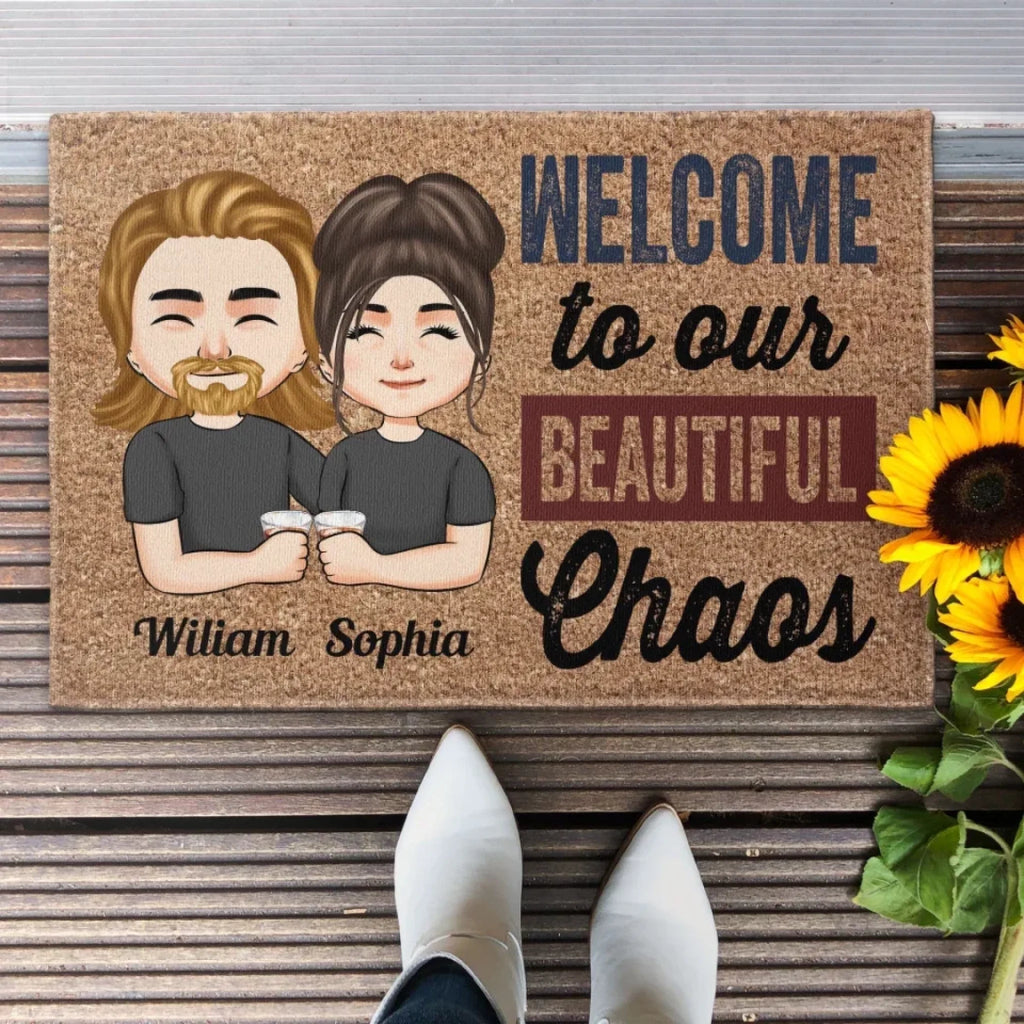 Welcome To Our Beatiful Chaos - Personalized Doormat - Welcome Mat, Funny Gift For Family 684715 - DiyGiftly