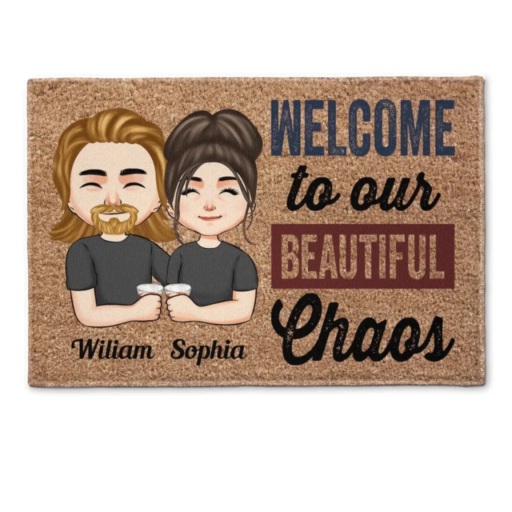 Welcome To Our Beatiful Chaos - Personalized Doormat - Welcome Mat, Funny Gift For Family 684715 - DiyGiftly