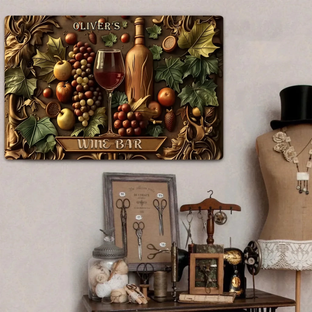 Welcome To The Wine Bar - Personalized Wine Rectangle Metal Sign 736952 - 736953 - DiyGiftly