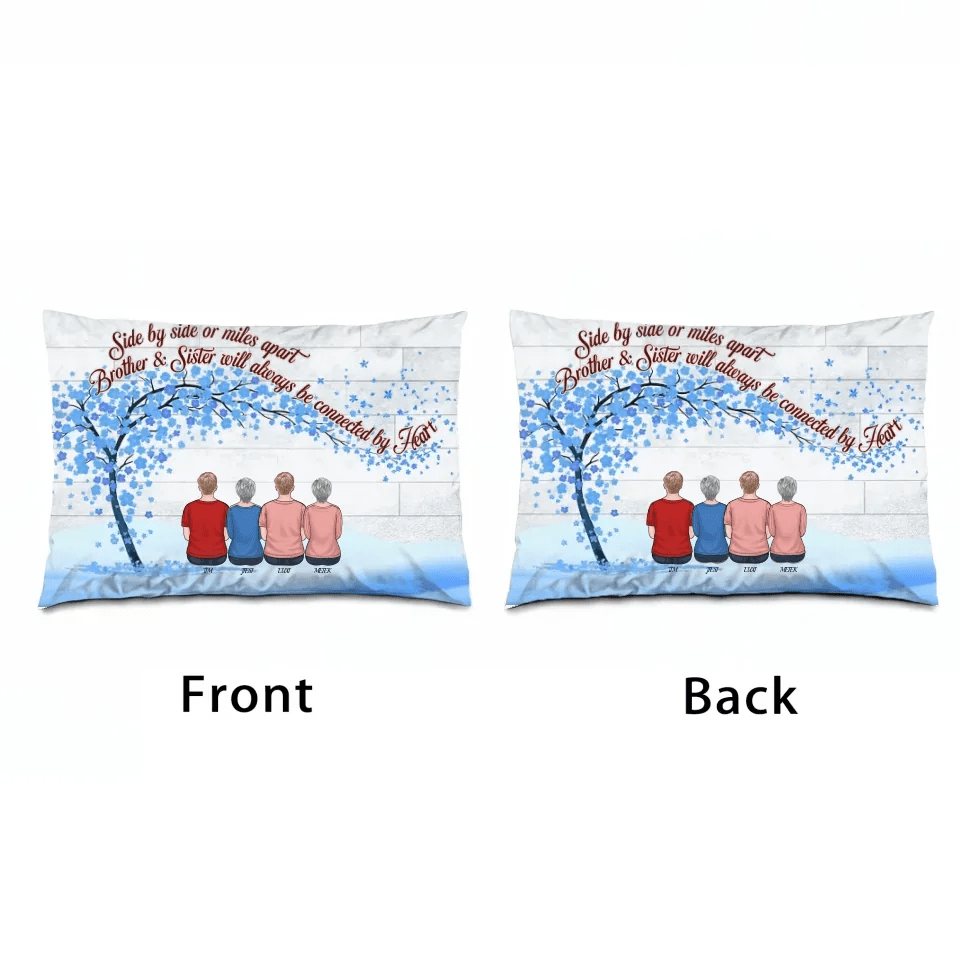 We'll Always Be Connected By Heart - Family Personalized Custom Horizontal Pillow - Gift For Siblings, Brothers, Sisters 714541 - B - DiyGiftly
