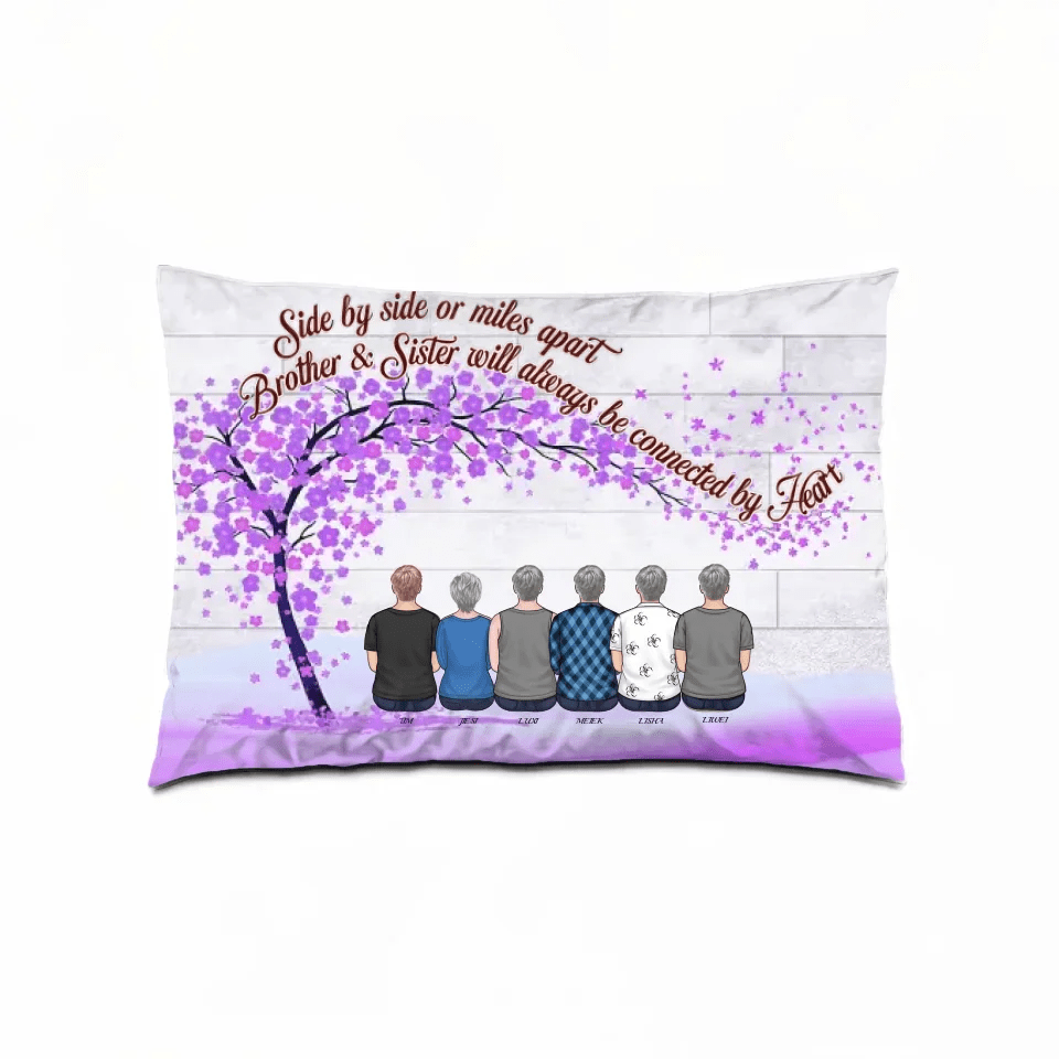 We'll Always Be Connected By Heart - Family Personalized Custom Horizontal Pillow - Gift For Siblings, Brothers, Sisters 714541 - B - DiyGiftly