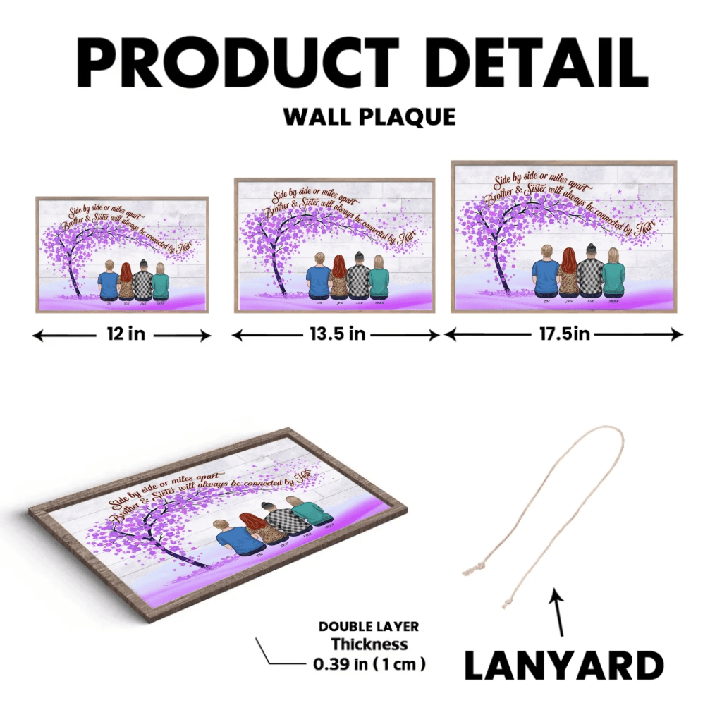 We'll Always Be Connected By Heart - Family Personalized Custom Wooden Plaquet - Gift For Siblings, Brothers, Sisters 710110 - DiyGiftly