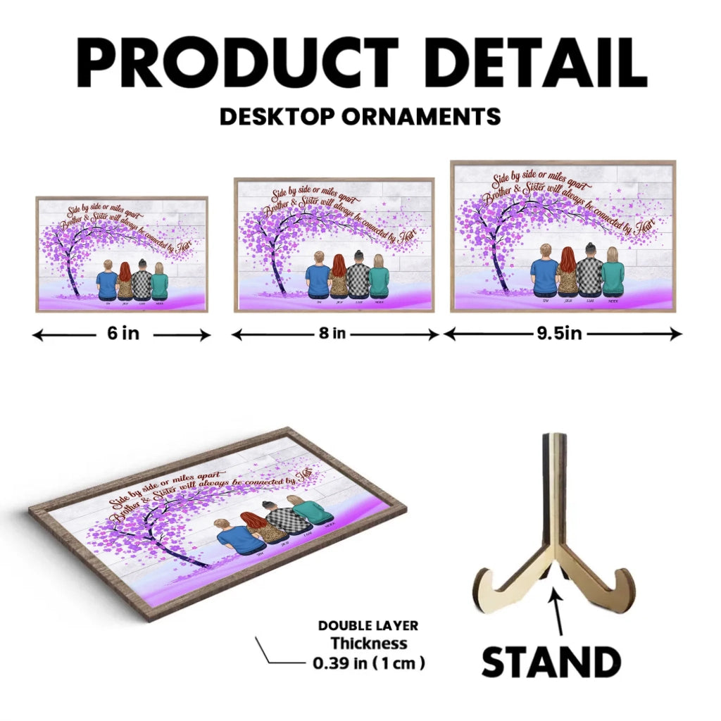 We'll Always Be Connected By Heart - Family Personalized Custom Wooden Plaquet - Gift For Siblings, Brothers, Sisters 710110 - DiyGiftly