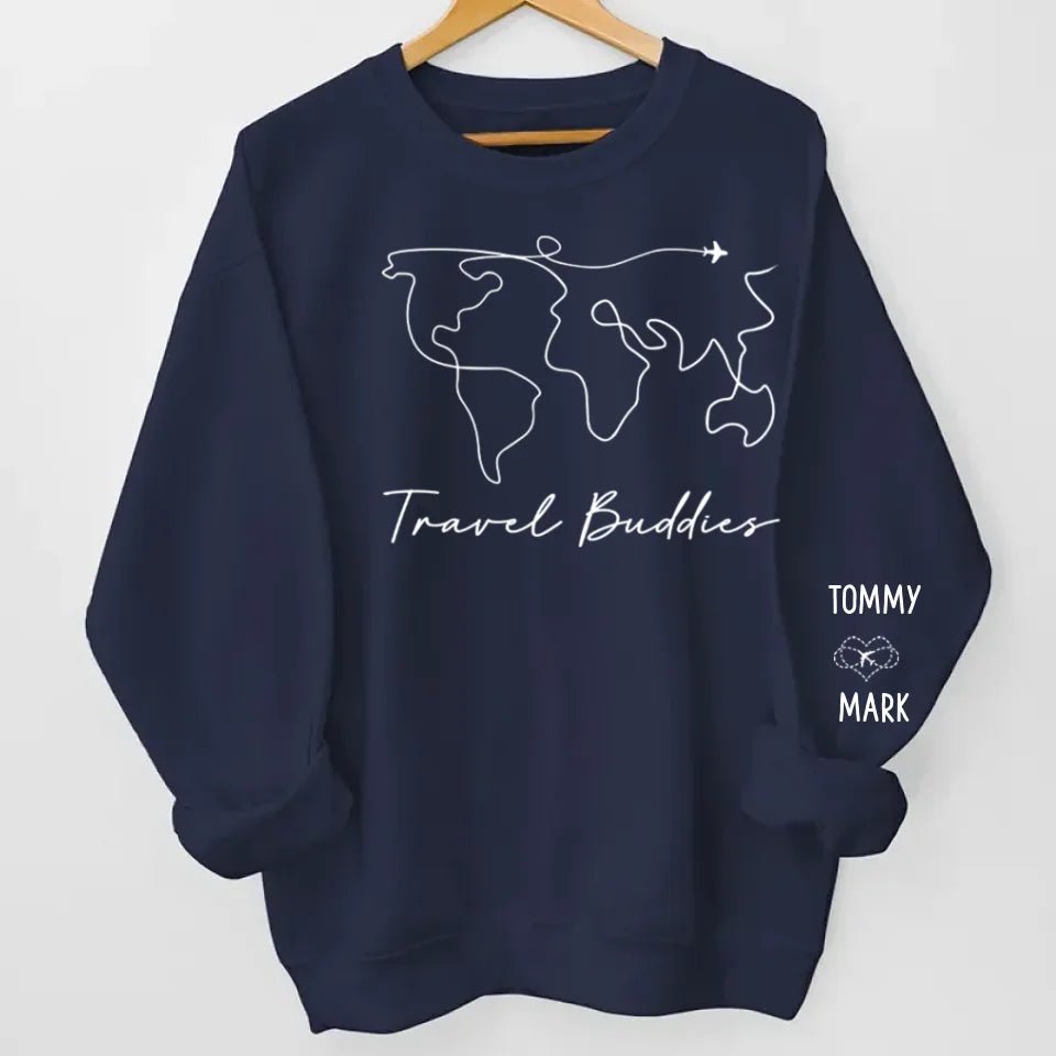 We're On The Vacay Mode - Couple Travel Personalized Custom Unisex Sweatshirt With Design On Sleeve - Holiday Vacation Gift, Gift For Adventure Travel Lovers, Husband Wife, Anniversary 637387 - 687412 - DiyGiftly
