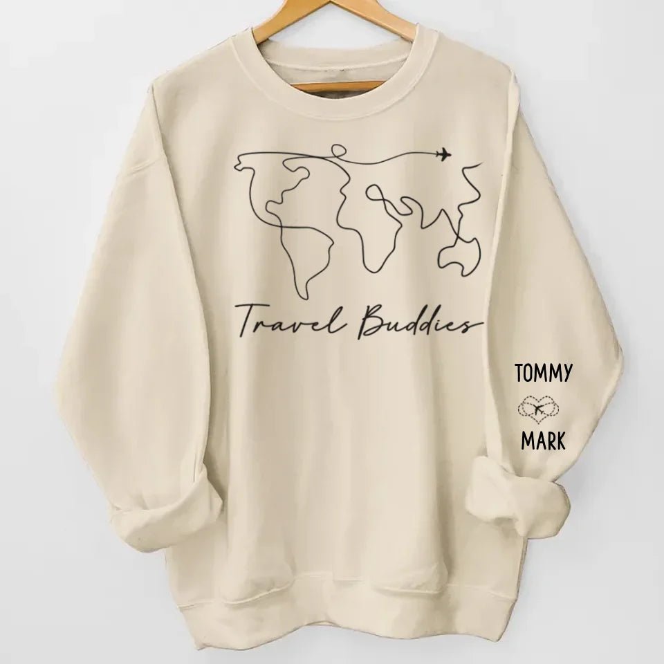We're On The Vacay Mode - Couple Travel Personalized Custom Unisex Sweatshirt With Design On Sleeve - Holiday Vacation Gift, Gift For Adventure Travel Lovers, Husband Wife, Anniversary 637387 - 687412 - DiyGiftly