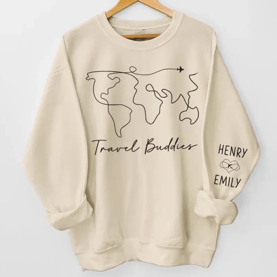 We're On The Vacay Mode - Couple Travel Personalized Custom Unisex Sweatshirt With Design On Sleeve - Holiday Vacation Gift, Gift For Adventure Travel Lovers, Husband Wife, Anniversary 637387 - 687412 - DiyGiftly