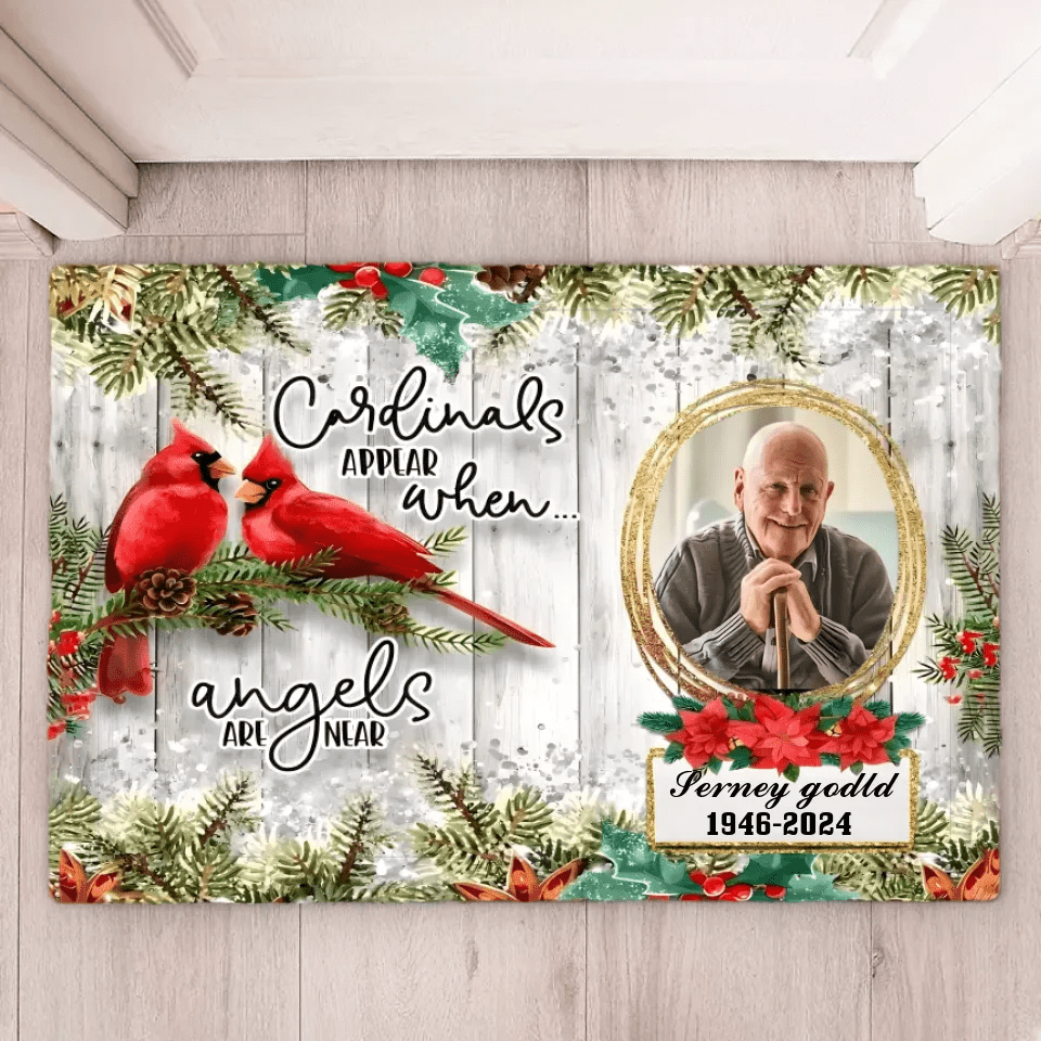 When Angels Are Near Memorial Cardinal, Fathers Day In Heaven Gifts Doormat 710279 - D - DiyGiftly