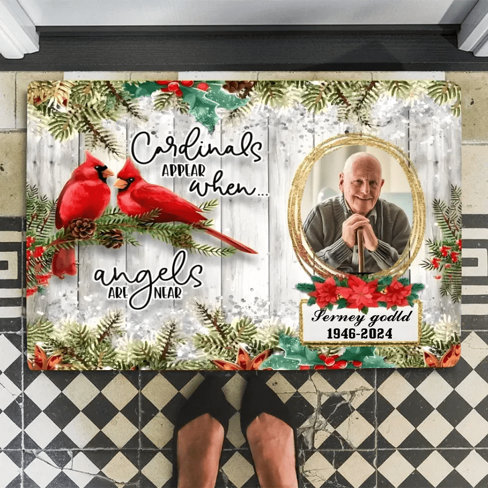When Angels Are Near Memorial Cardinal, Fathers Day In Heaven Gifts Doormat 710279 - D - DiyGiftly