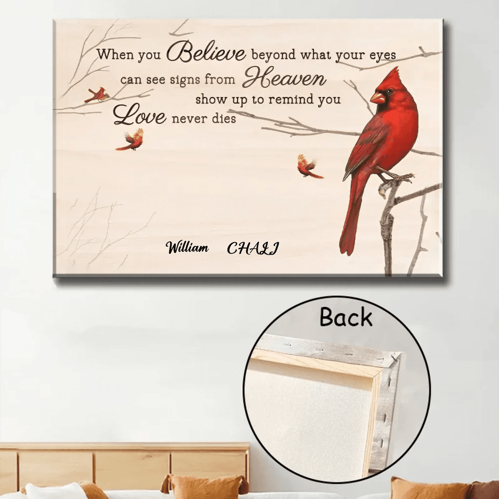 wooden cardinal canvas personalized photo home remembrance poster and canvas