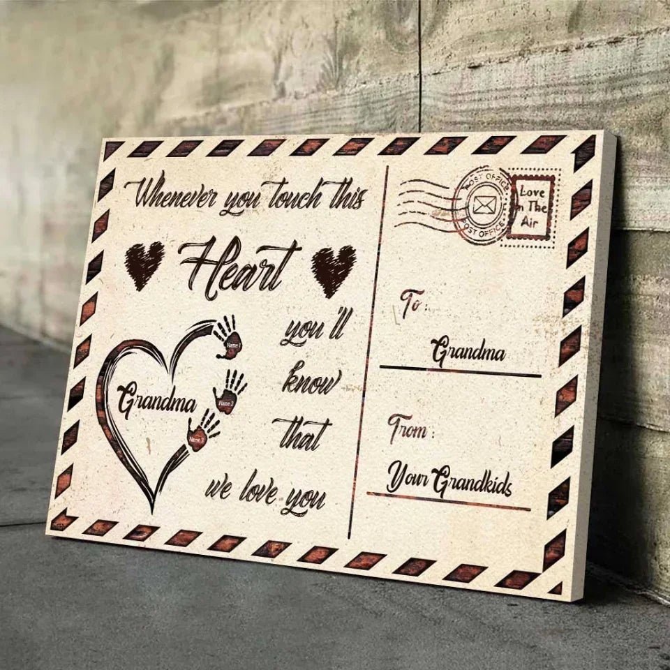 whenever you touch this heart poster personalized names mothers day gift for grandma