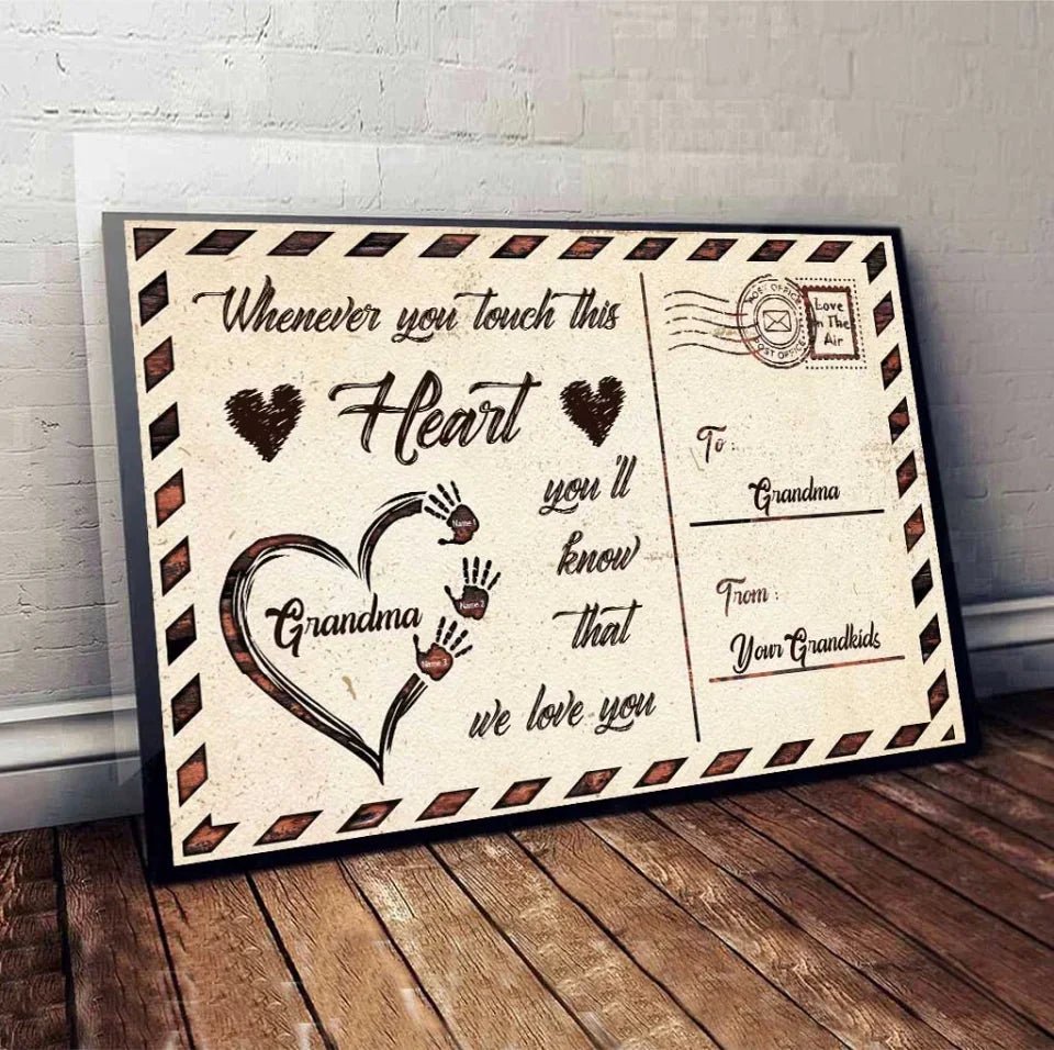 whenever you touch this heart poster personalized names custom name design mothers day gift for grandma