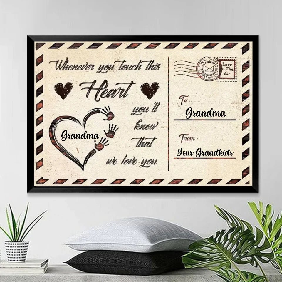 whenever you touch this heart custom name design poster mothers day gift for grandma