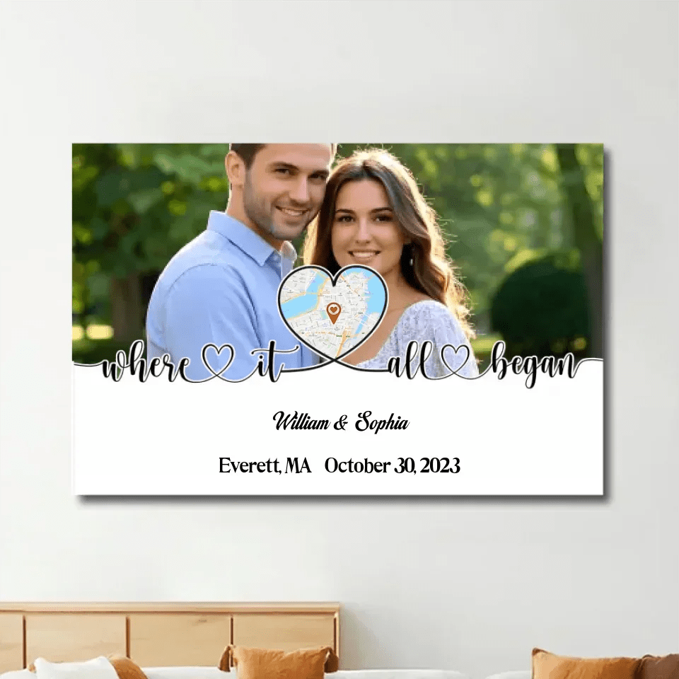 Canvas or Poster Print with Personalized Photo and Map Wall Art Poster and Canvas Poster Without Frame