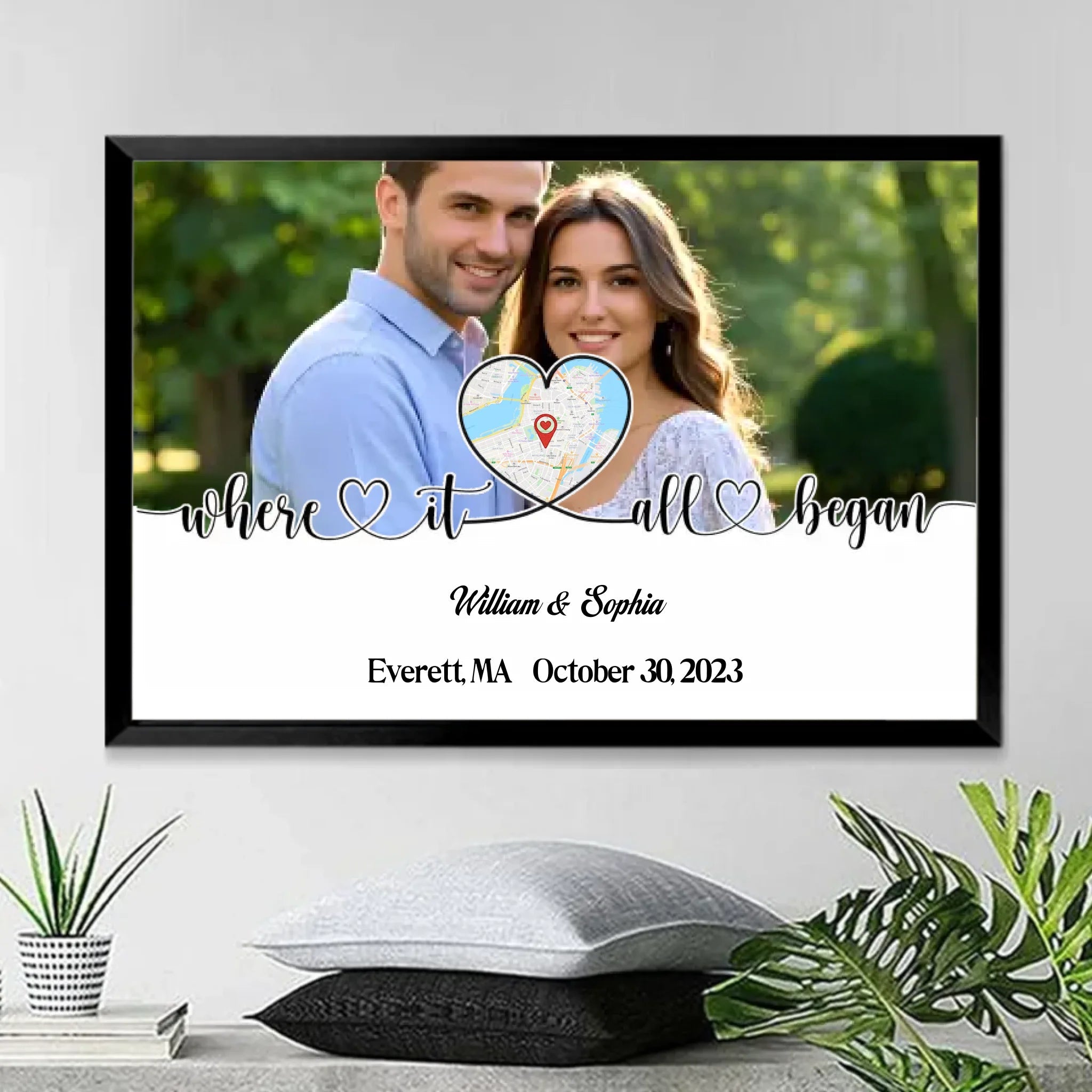 Canvas or Poster Print with Personalized Photo and Map Wall Art