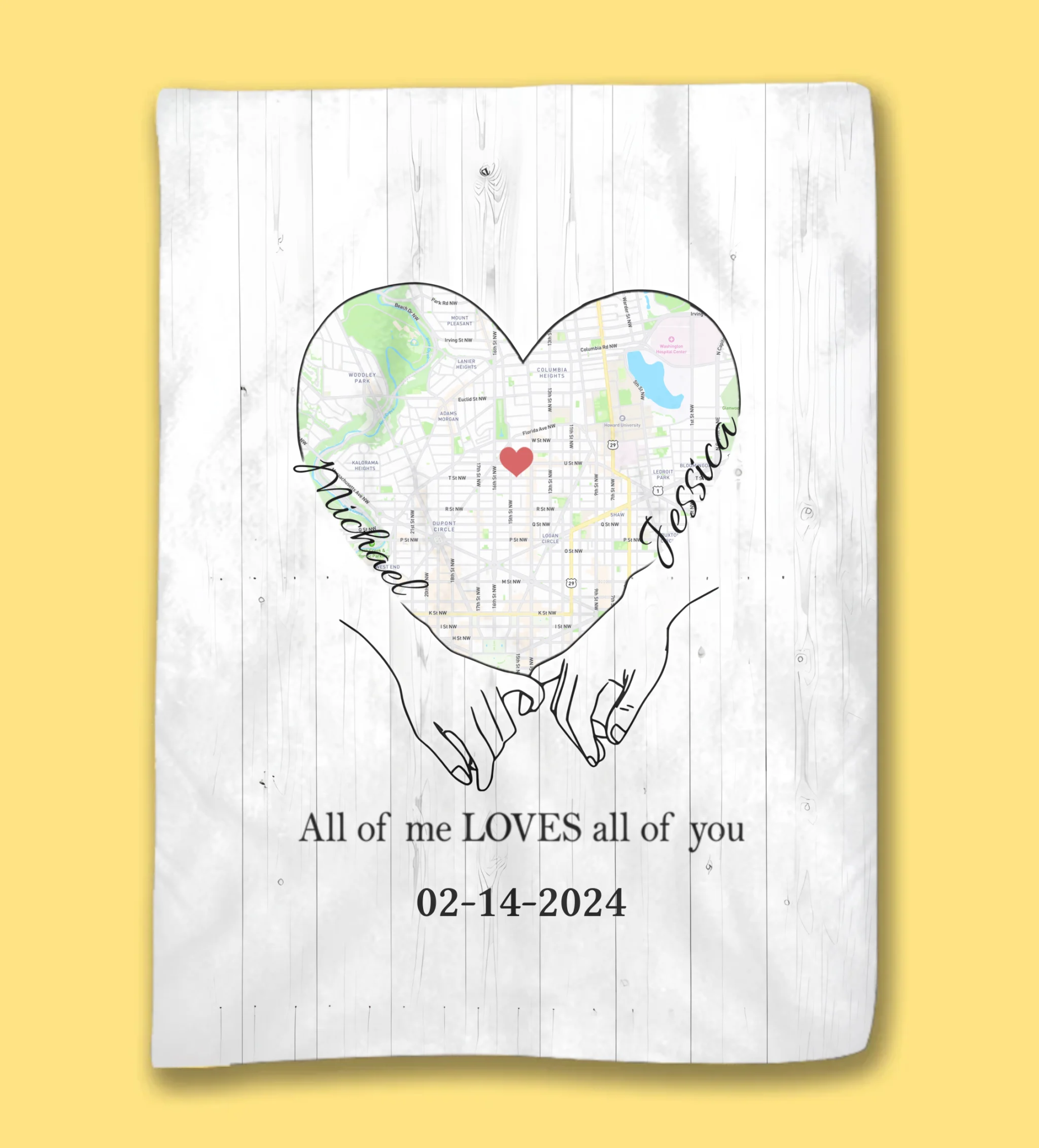 Personalized Names Keepsake Throw Couple Map Blanket couple gift