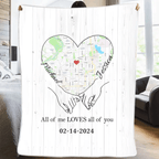 Couple Map Blanket with Personalized Names Keepsake Throw Flannel 30 40 IN
