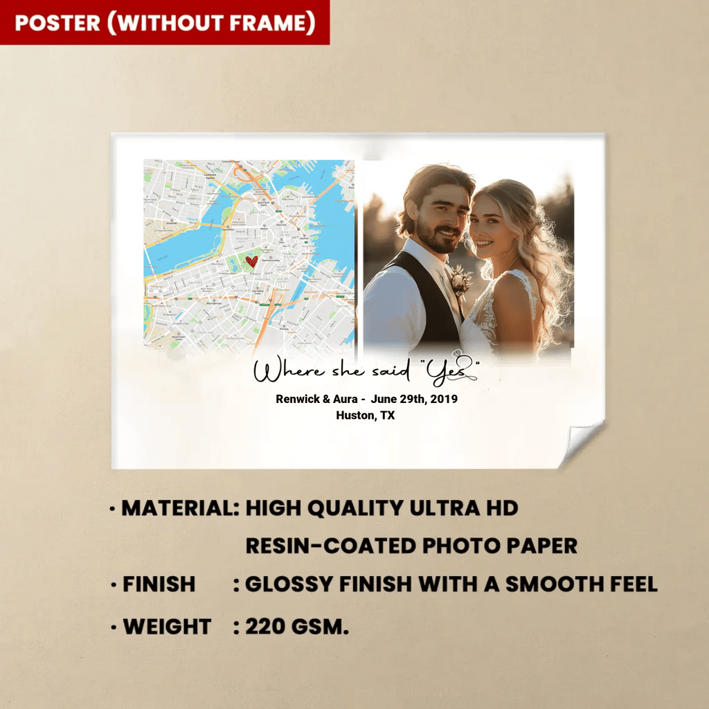 Where She Said Yes Custom Map Poster 747841 - DiyGiftly