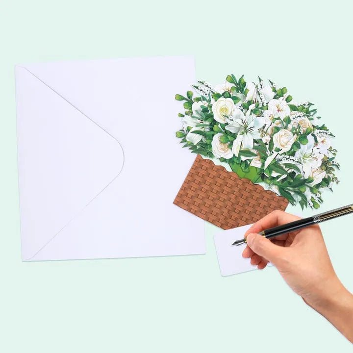 White Flowers 3D Greeting Card Box Card Flower Bouquet Card for Easter Spring Gift - DiyGiftly