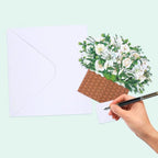 White Flowers 3D Greeting Card Box Card Flower Bouquet Card for Easter Spring Gift - DiyGiftly