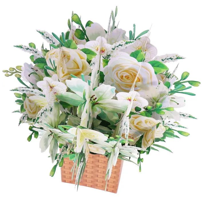 White Flowers 3D Greeting Card Box Card Flower Bouquet Card for Easter Spring Gift - DiyGiftly