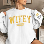 gifts for wife Wifey Est - Personalized Custom Unisex Sweatshirt With Design On Sleeve - Gift For Wife, Anniversary  65703-68