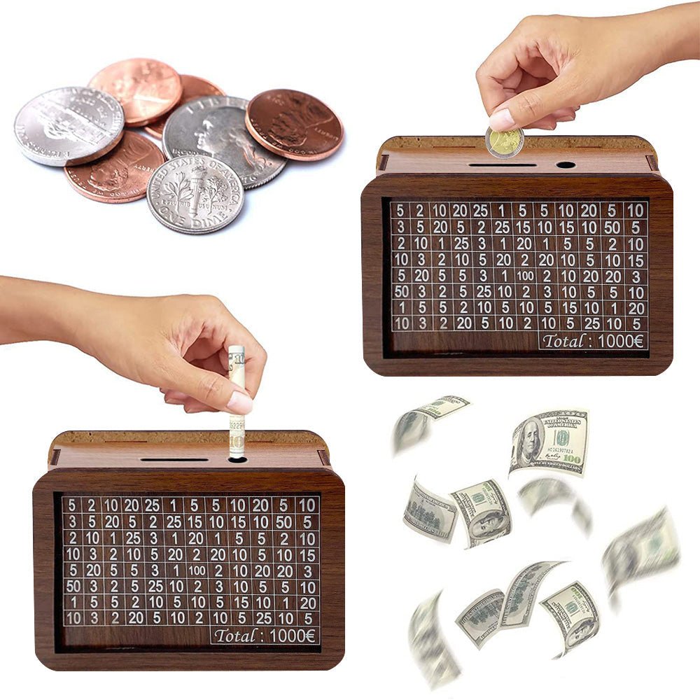 Wooden Money Box Reusable Money Box with Counter Piggy Bank for Adults Kids - DiyGiftly