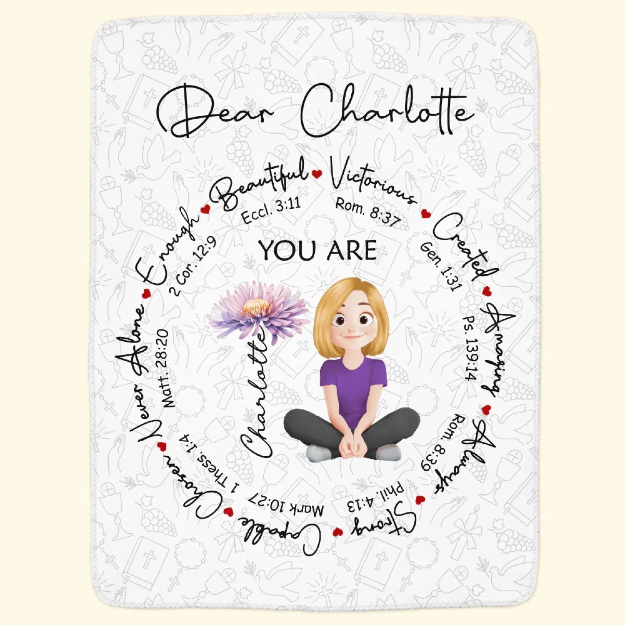 You Are Inspired – Birth Flower & Bible Verses - Personalized Blanket - DiyGiftly