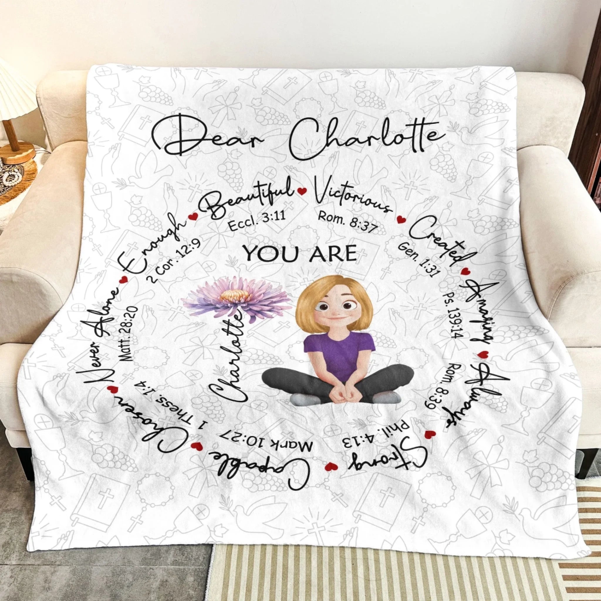 You Are Inspired – Birth Flower & Bible Verses - Personalized Blanket - DiyGiftly
