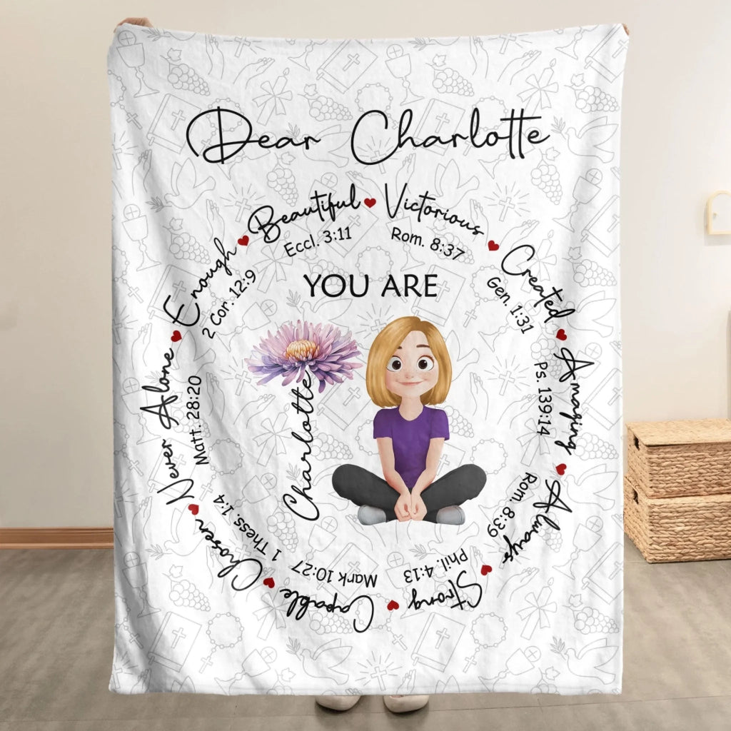 You Are Inspired – Birth Flower & Bible Verses - Personalized Blanket - DiyGiftly