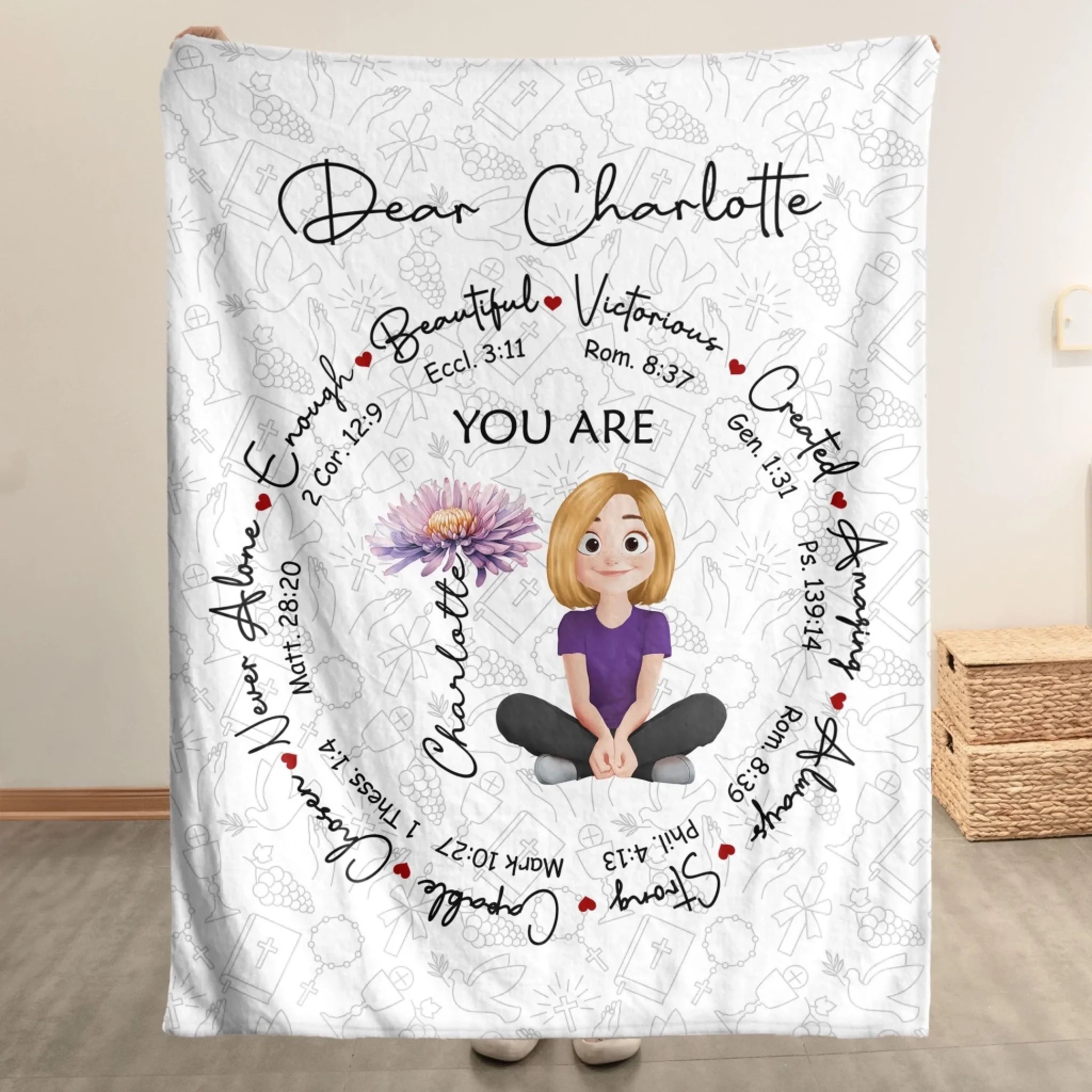 You Are Inspired – Birth Flower & Bible Verses - Personalized Blanket - DiyGiftly