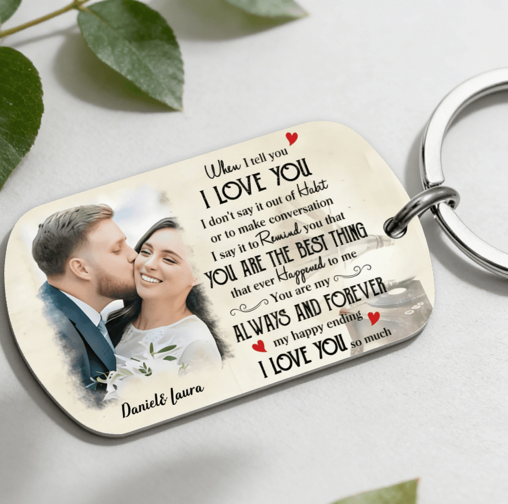 gifts for wife You Are My Happy Ending - Personalized Keychain, Custom Photo and Name Keepsake, Everyday Carry Love Token, Me