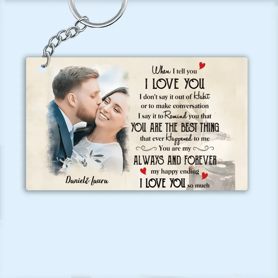 gifts for wife You Are My Happy Ending - Personalized Keychain, Custom Photo and Name Keepsake, Everyday Carry Love Token, Me