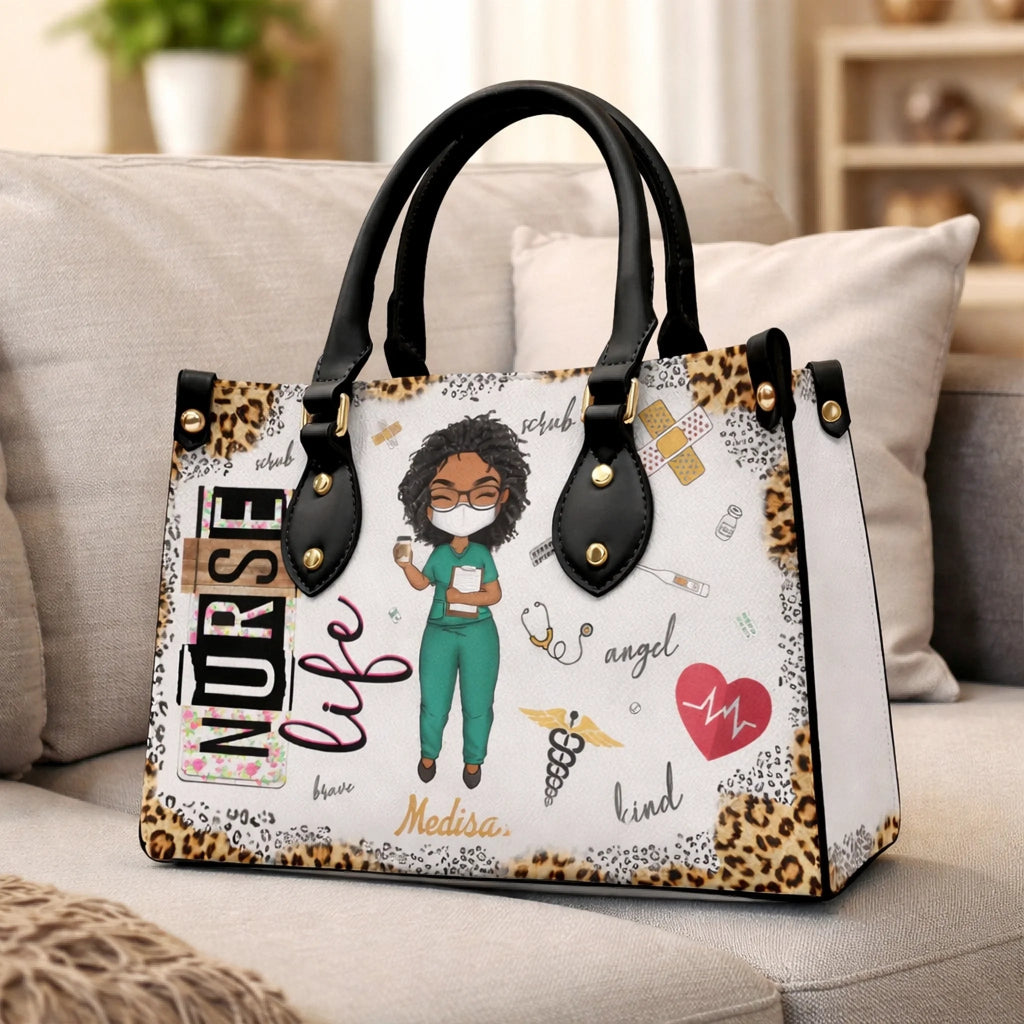 personalized nurse leather handbag for work and daily use