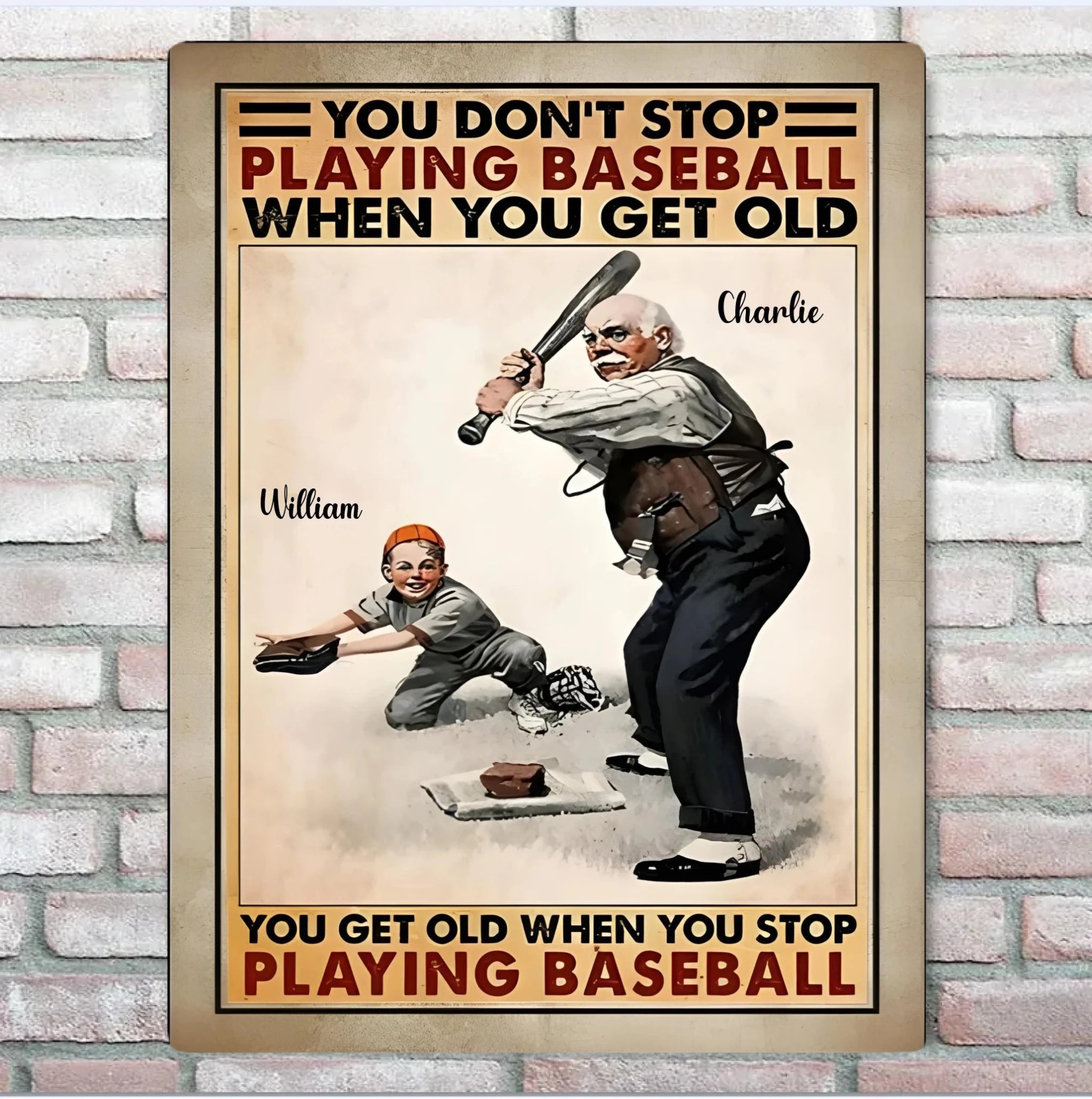 baseball theme metal sign with personalized names grandparents day gift