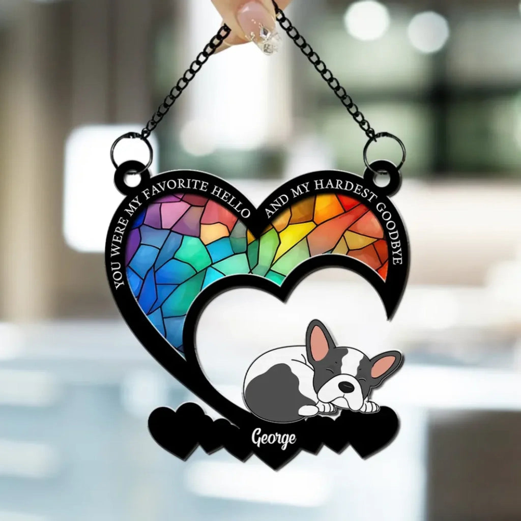 loss of dog gift suncatcher ornament personalized design window hanging keepsake detail view