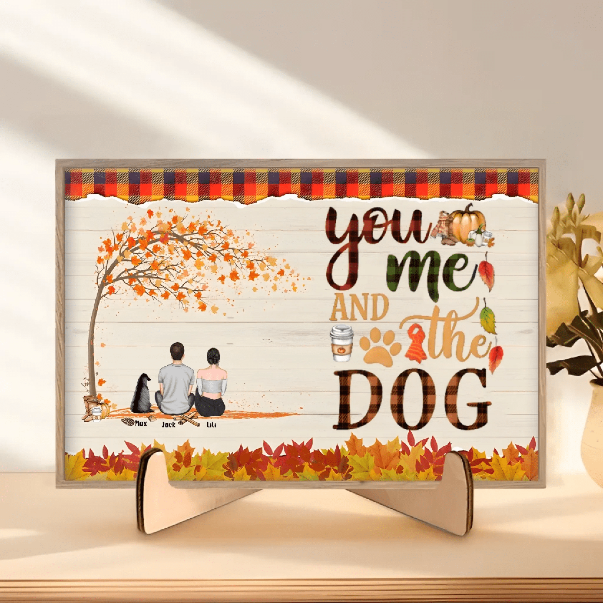 You & Me & The Dogs - Personalized Wooden Plaque - Couple & Dog Back 713208 - DiyGiftly