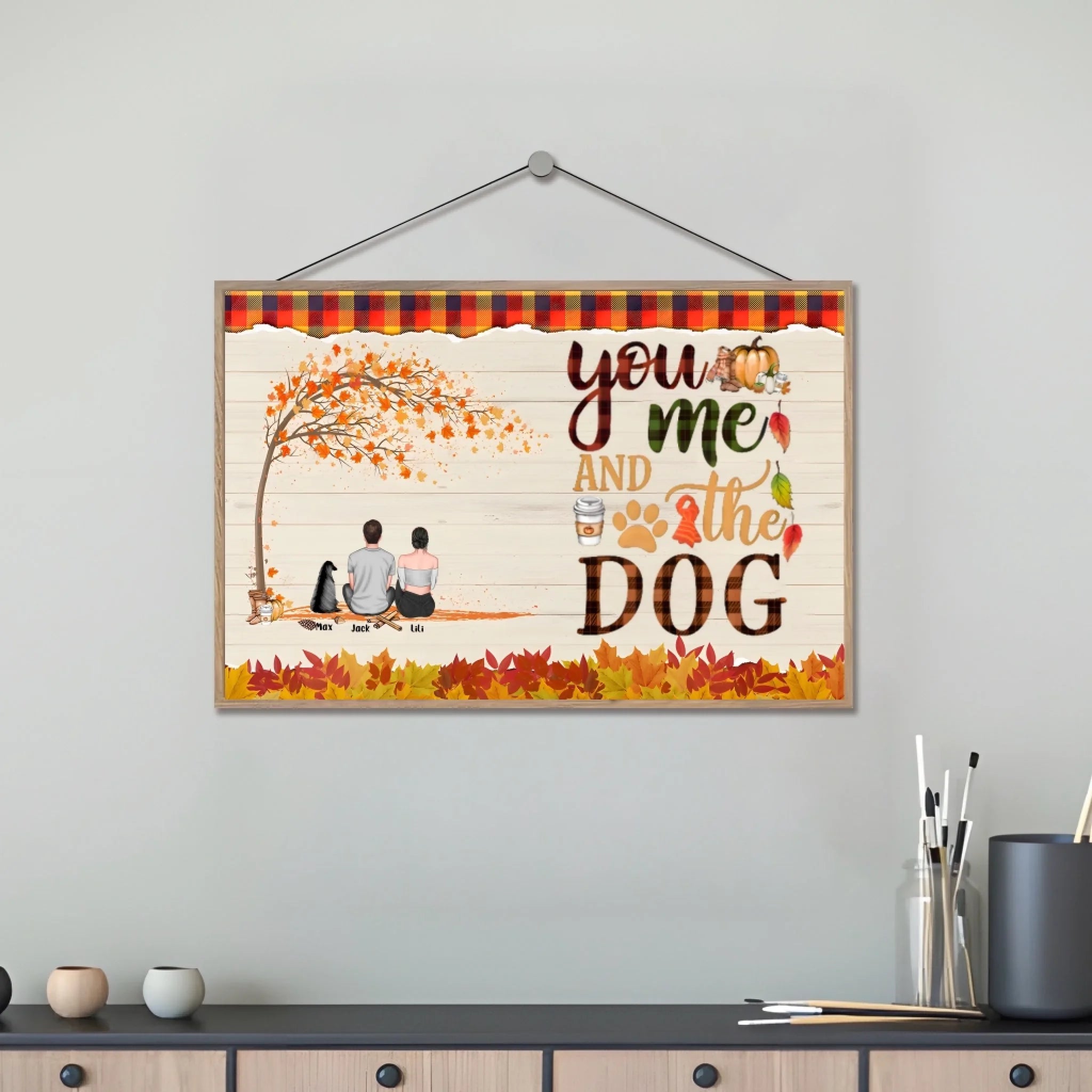 You & Me & The Dogs - Personalized Wooden Plaque - Couple & Dog Back 713208 - DiyGiftly