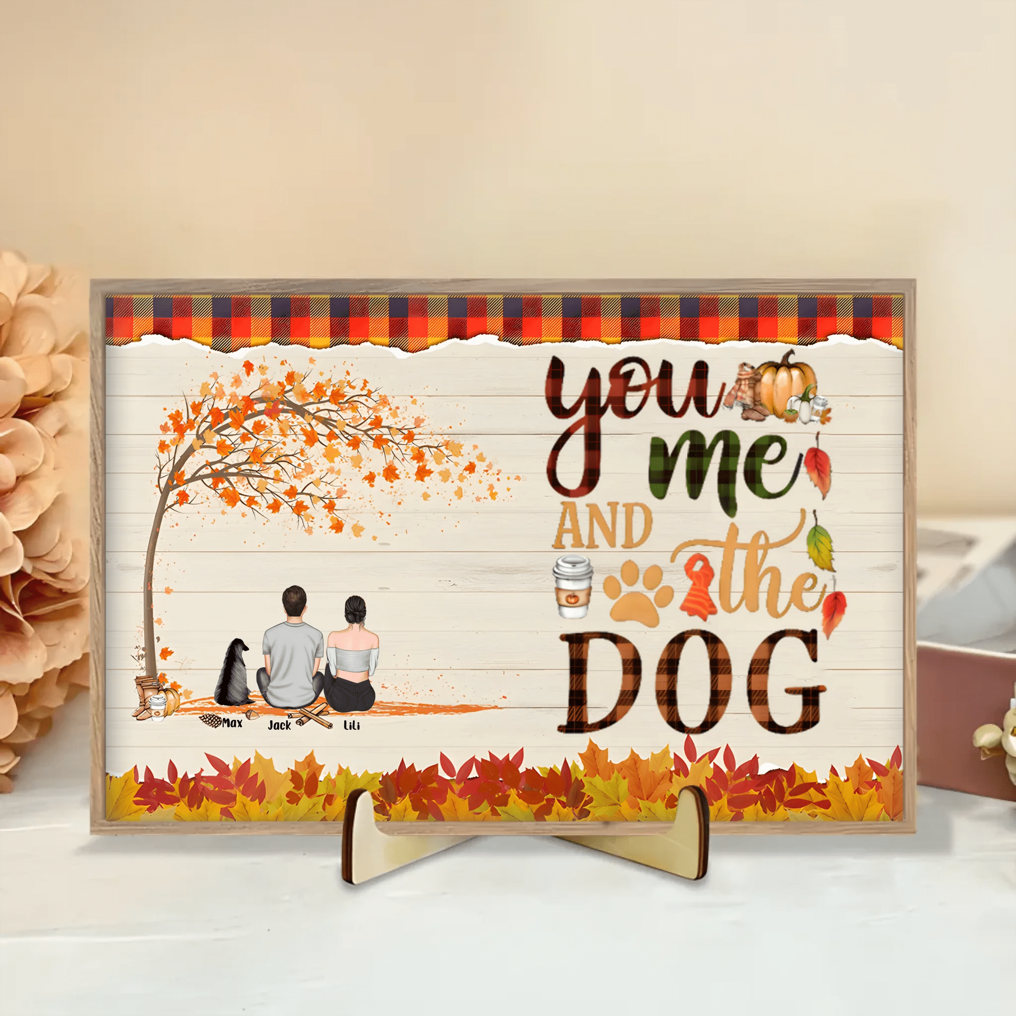 You & Me & The Dogs - Personalized Wooden Plaque - Couple & Dog Back 713208 - DiyGiftly