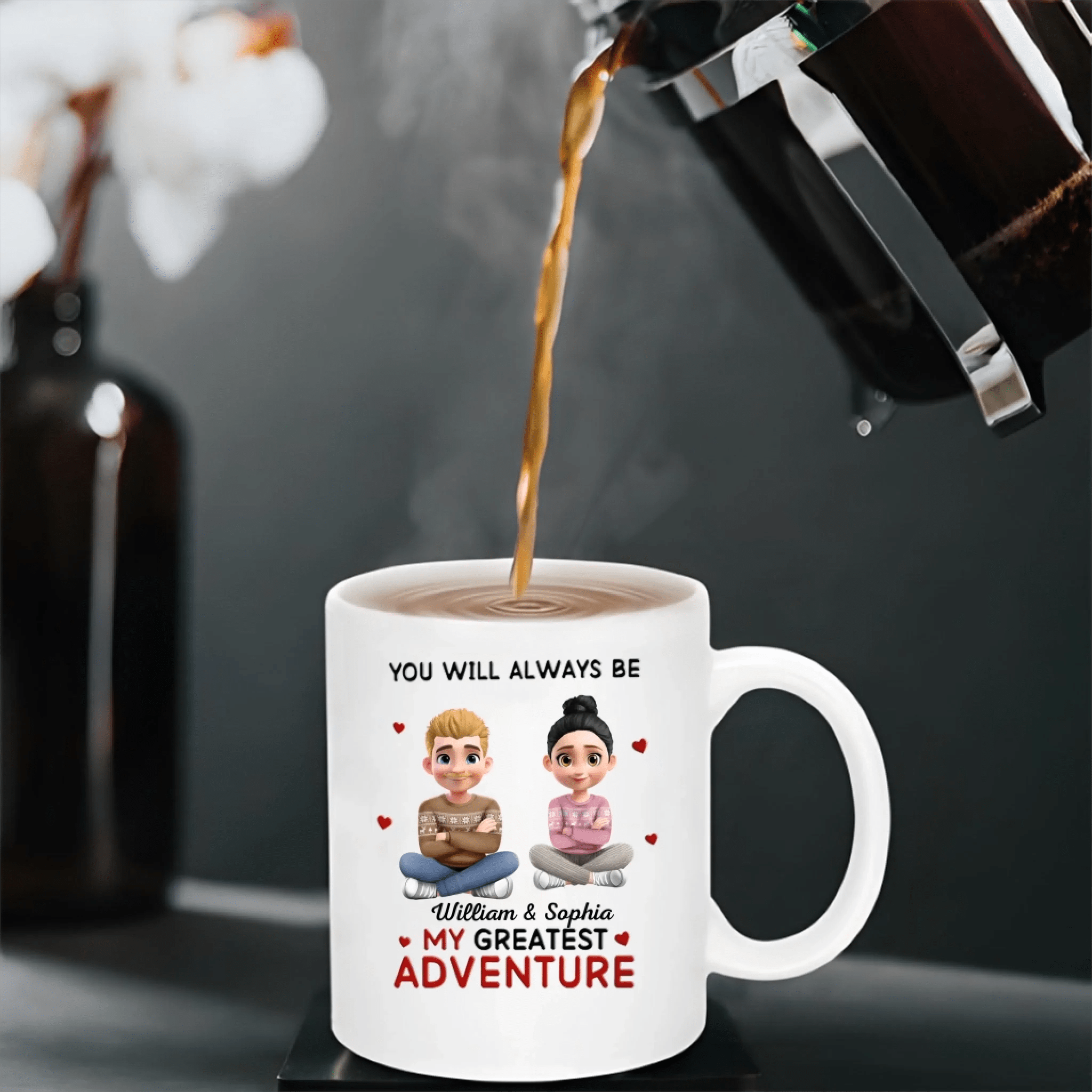 You Will Always Be My Greatest Adventure – Personalized Mug with Custom Names, Romantic Couple Coffee Cup, Unique Anniversary Gift for Husband, Wife, Boyfriend or Girlfriend, Valentine’s Day & Wedding Gift Idea, Custom Love Quote Mug for Couples 1057770 - DiyGiftly