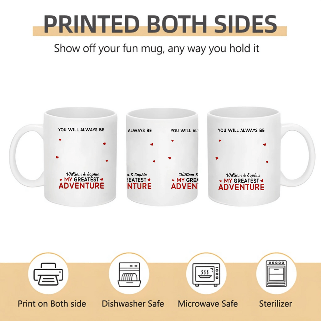 You Will Always Be My Greatest Adventure – Personalized Mug with Custom Names, Romantic Couple Coffee Cup, Unique Anniversary Gift for Husband, Wife, Boyfriend or Girlfriend, Valentine’s Day & Wedding Gift Idea, Custom Love Quote Mug for Couples 1057770 - DiyGiftly